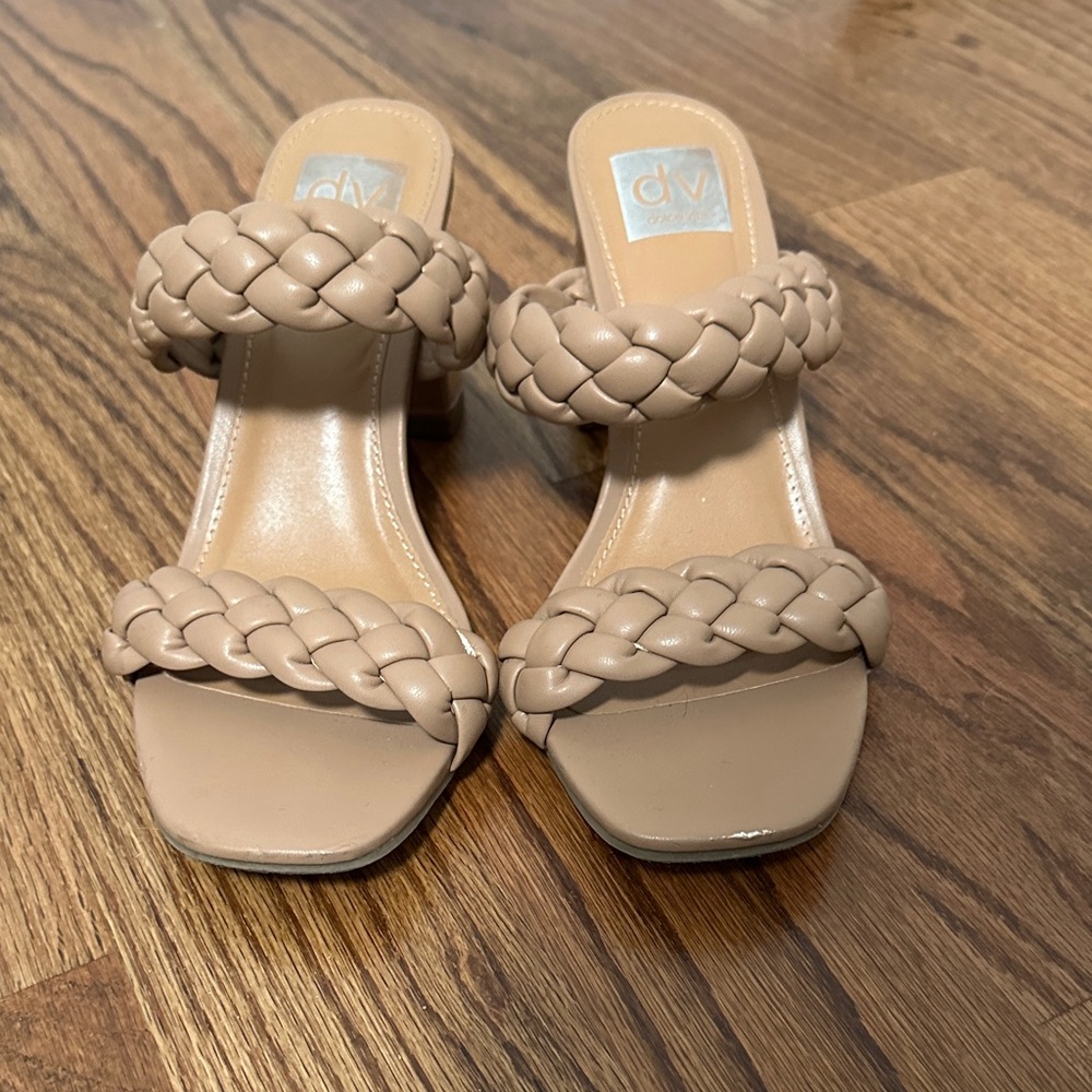 DV by Dolce Vita Braided Double-Strap Block Heel Sandals in Nude